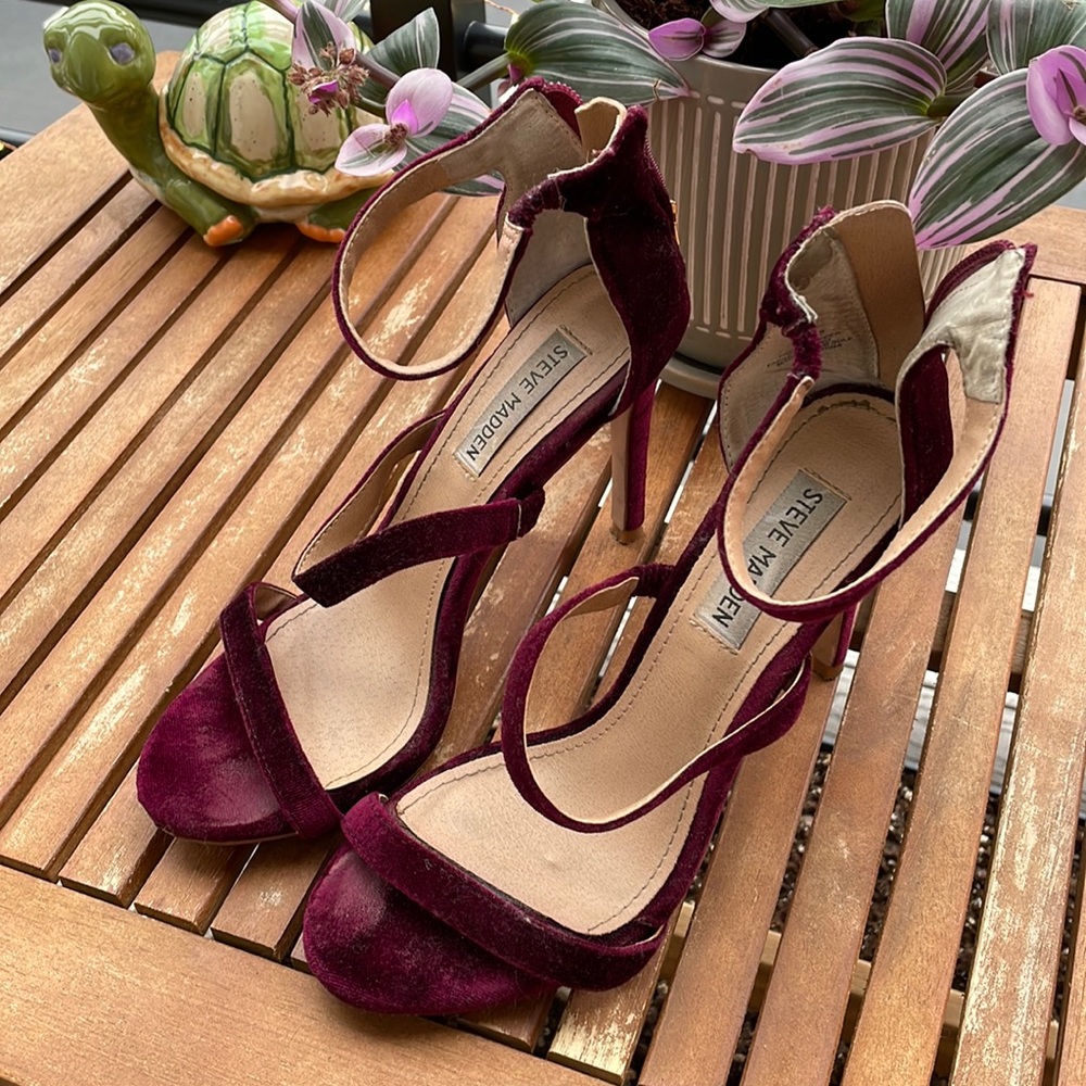 Burgundy Velour Triple Band Steve Madden Heels